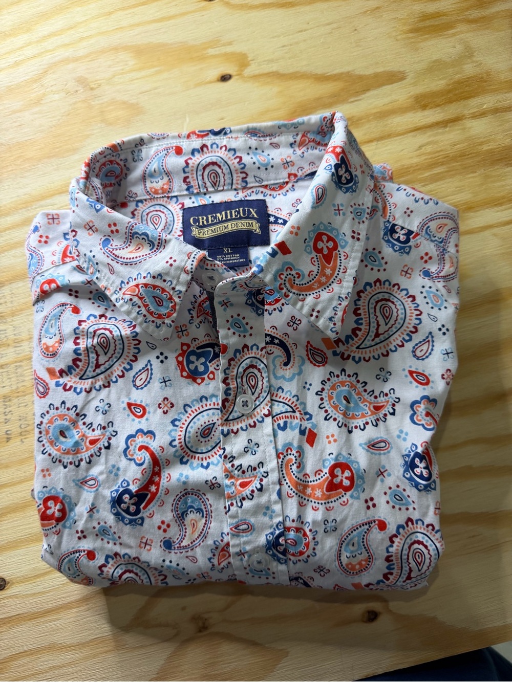 Cremieux Premium Denim Men’s XL Paisley Button Down Shirt Cotton Red Blue